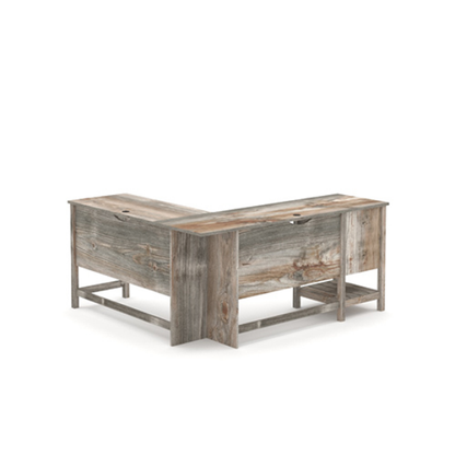 L-Shaped Executive Desk with Rustic Cedar Finish and Storage, Perfect for Home Office