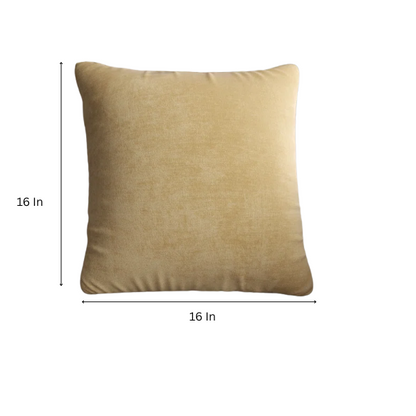 Light gold crushed velvet throw pillow, 16x16 square with soft texture and reversible design, styled in a neutral living space for a touch of subtle shine.

