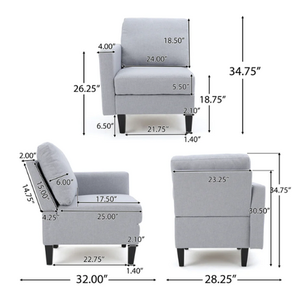 Light grey 5-piece modular sectional sofa set with ottoman and dark wood legs for modern living rooms