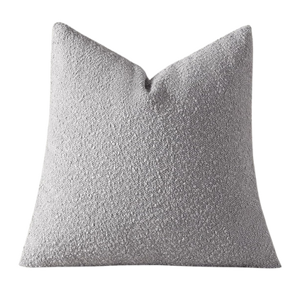 Light grey boucle throw pillow cover with soft loop texture, 18x18 inches – modern cozy accent for sofa, bed, or armchair