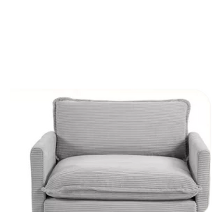 Light grey corduroy accent chair with matching ottoman, featuring soft textured upholstery, high-resilience foam cushions, and a compact modern design.