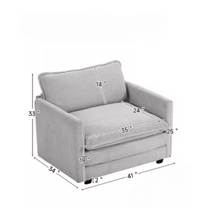 Light grey corduroy accent chair with matching ottoman, featuring soft textured upholstery, high-resilience foam cushions, and a compact modern design.