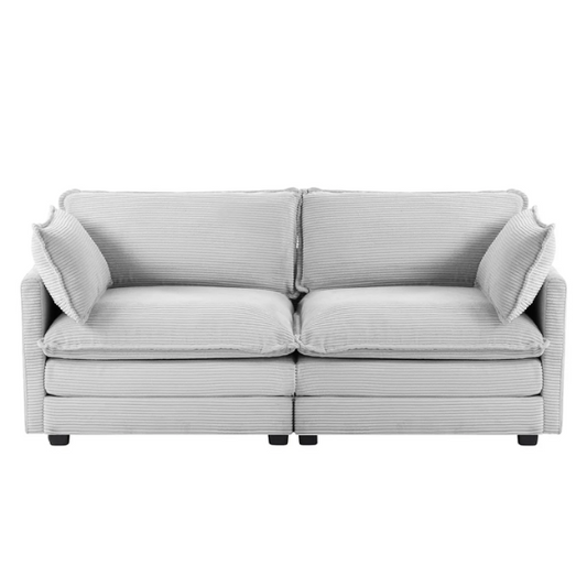 Light grey corduroy loveseat sofa with modern design, spacious two-person seating, and soft, durable upholstery for living rooms, bedrooms, and home offices.