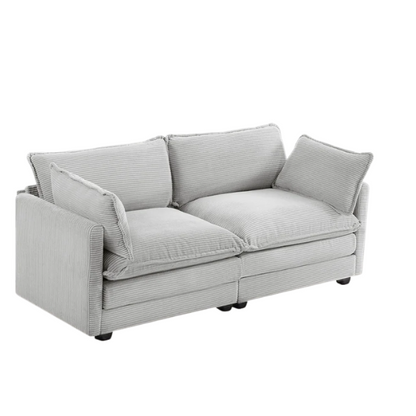 Light grey corduroy loveseat sofa with modern design, spacious two-person seating, and soft, durable upholstery for living rooms, bedrooms, and home offices.