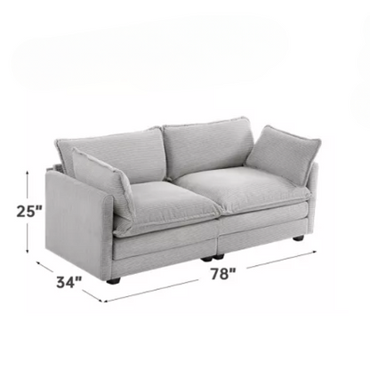 Light grey corduroy loveseat sofa with modern design, spacious two-person seating, and soft, durable upholstery for living rooms, bedrooms, and home offices.