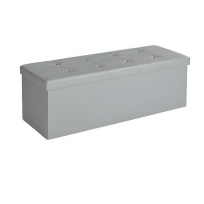 Light grey foldable storage footrest ottoman with modern design and ample storage.