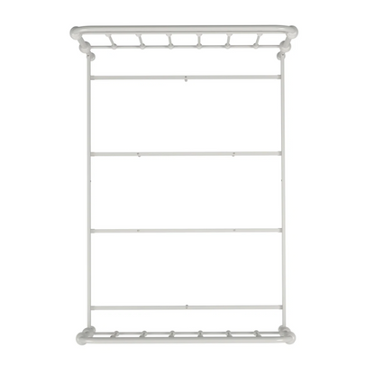Light grey full size metal bed frame with spindle headboard and footboard, decorative finials, and center support legs.