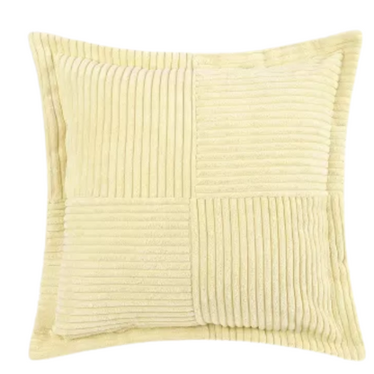 Light maize yellow corduroy pillow cover with geometric striped pattern, 45x45 cm, modern and eco-friendly throw pillow for sofa, bedroom, office, and outdoor use.