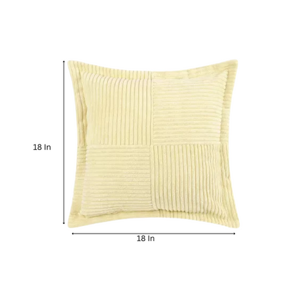 Light maize yellow corduroy pillow cover with geometric striped pattern, 45x45 cm, modern and eco-friendly throw pillow for sofa, bedroom, office, and outdoor use.
