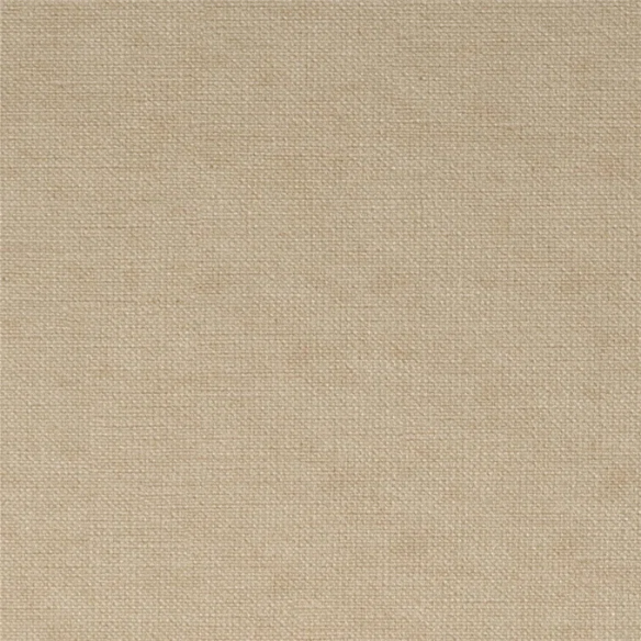 Light tan canvas upholstered king platform bed with tall wingback headboard, no box spring required