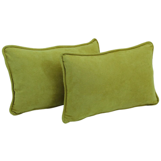 Lime green microsuede lumbar throw pillow set of 2 with piped edges – decorative rectangular pillows for sofa, bed, or accent chairs