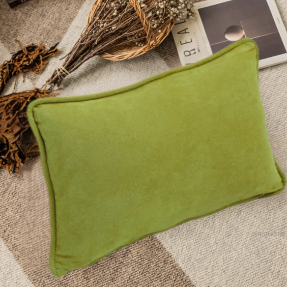 Lime green microsuede lumbar throw pillow set of 2 with piped edges – decorative rectangular pillows for sofa, bed, or accent chairs