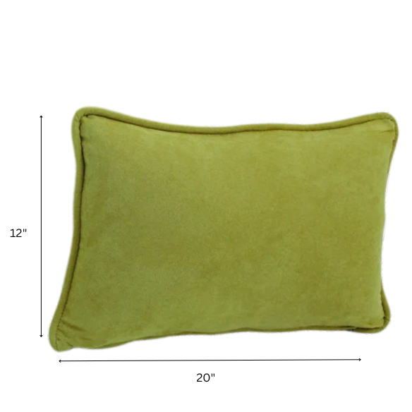 Lime green microsuede lumbar throw pillow set of 2 with piped edges – decorative rectangular pillows for sofa, bed, or accent chairs