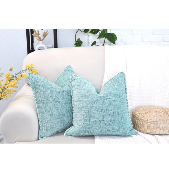 Set of 2 mint green chenille throw pillow covers with hidden zippers and soft velvet texture – 20x20 inch reversible cushion covers for modern and farmhouse décor