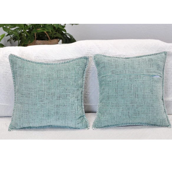 Set of 2 mint green chenille throw pillow covers with hidden zippers and soft velvet texture – 20x20 inch reversible cushion covers for modern and farmhouse décor