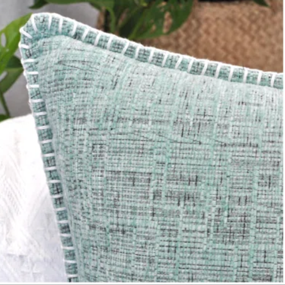 Set of 2 mint green chenille throw pillow covers with hidden zippers and soft velvet texture – 20x20 inch reversible cushion covers for modern and farmhouse décor