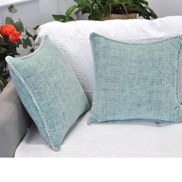 Set of 2 mint green chenille throw pillow covers with hidden zippers and soft velvet texture – 20x20 inch reversible cushion covers for modern and farmhouse décor