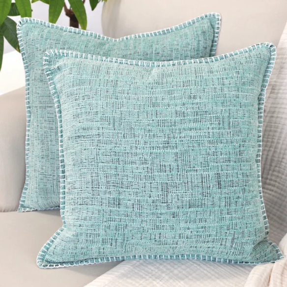 Set of 2 mint green chenille throw pillow covers with hidden zippers and soft velvet texture – 20x20 inch reversible cushion covers for modern and farmhouse décor