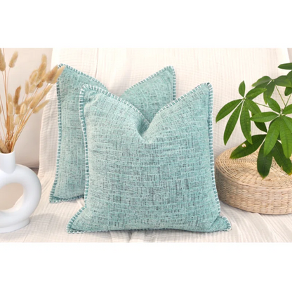 Set of 2 mint green chenille throw pillow covers with hidden zippers and soft velvet texture – 20x20 inch reversible cushion covers for modern and farmhouse décor