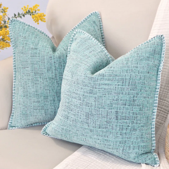 Set of 2 mint green chenille throw pillow covers with hidden zippers and soft velvet texture – 20x20 inch reversible cushion covers for modern and farmhouse décor