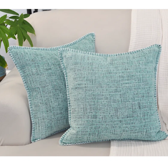 Set of 2 mint green chenille throw pillow covers with hidden zippers and soft velvet texture – 20x20 inch reversible cushion covers for modern and farmhouse décor