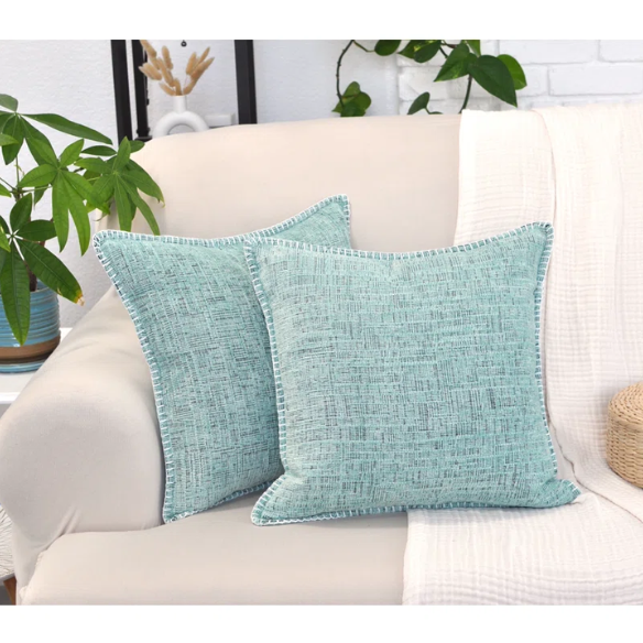 Set of 2 mint green chenille throw pillow covers with hidden zippers and soft velvet texture – 20x20 inch reversible cushion covers for modern and farmhouse décor