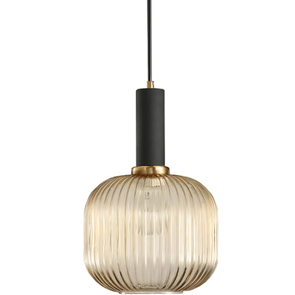 Modern amber glass pendant light with gold finish, perfect for contemporary interiors.