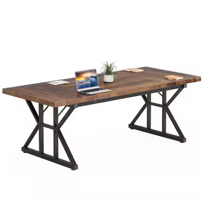 Modern black and brown computer desk with spacious workspace and powder-coated alloy steel frame.