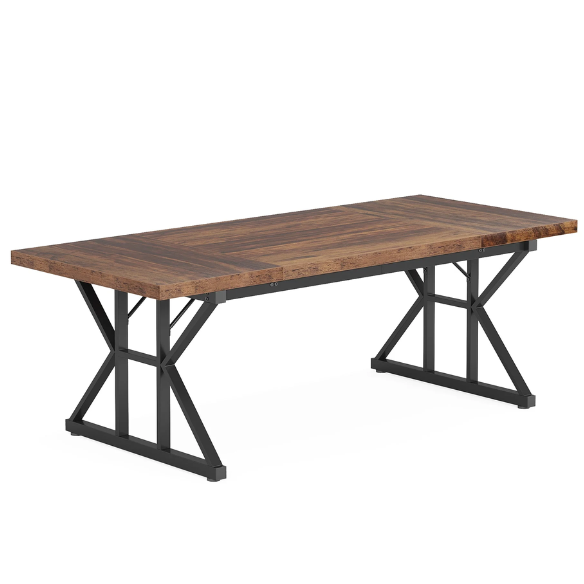 Modern black and brown computer desk with spacious workspace and powder-coated alloy steel frame.