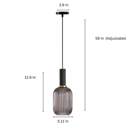 Modern black glass pendant light with frosted smoke gray shade and brass finish for contemporary home decor.