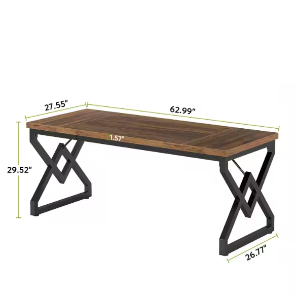 Modern executive desk with geometric metal legs and large wood surface for home office or study