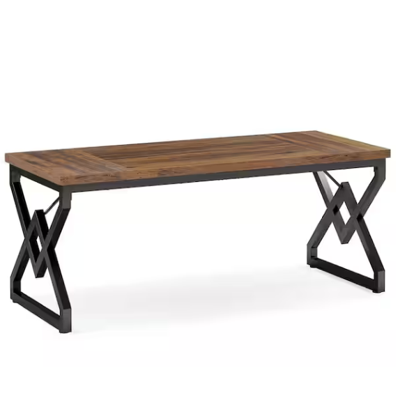 Modern executive desk with geometric metal legs and large wood surface for home office or study
