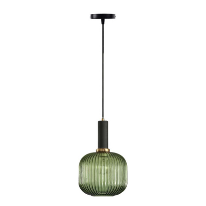 Modern green glass pendant light with black finishes, ideal for kitchen island, dining room, and living spaces. Stylish ceiling fixture with adjustable cord, energy-efficient LED compatible, and UL listed.