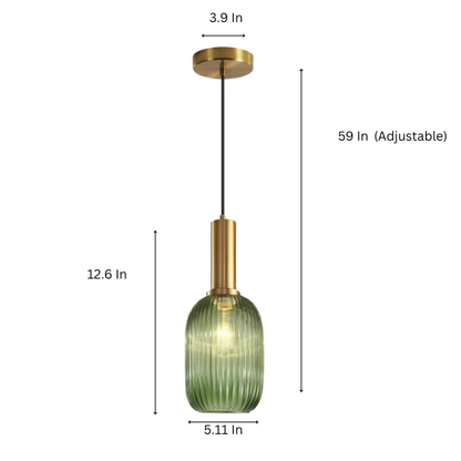 Modern green glass pendant light with gold finish, perfect for contemporary interiors.