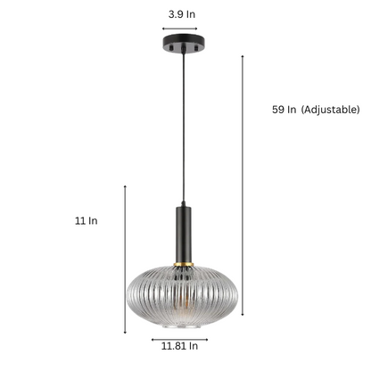 Modern grey glass pendant light with black and gold finishes – adjustable height chandelier for dining room, kitchen, and living room.