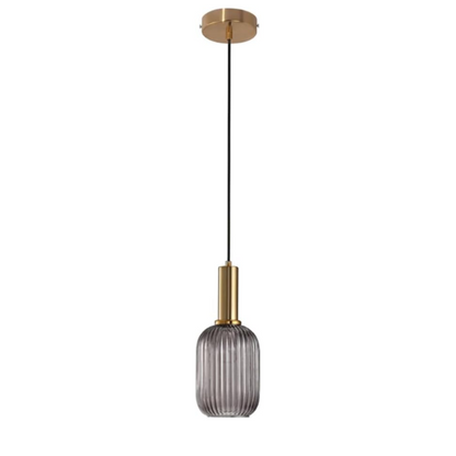Modern grey glass pendant light with gold finish, ideal for contemporary and industrial interiors.