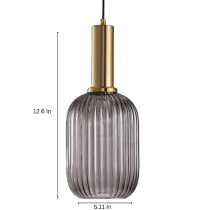 Modern grey glass pendant light with gold finish, ideal for contemporary and industrial interiors.