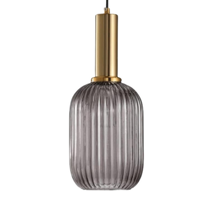 Modern grey glass pendant light with gold finish, ideal for contemporary and industrial interiors.