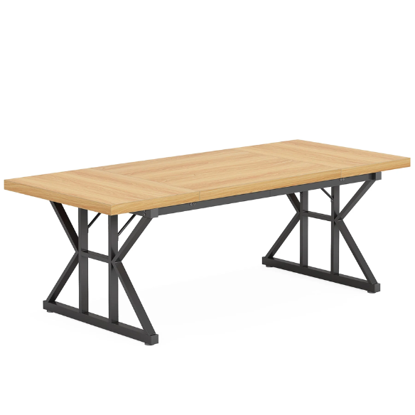 Modern light walnut computer desk with black legs for home office and gaming
