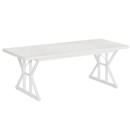 Modern white computer desk with alloy steel frame, spacious writing surface, and 3 drawers for home office or gaming.