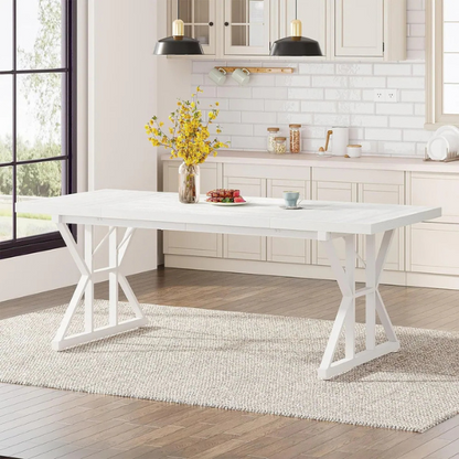 Modern white computer desk with alloy steel frame, spacious writing surface, and 3 drawers for home office or gaming.