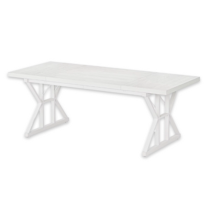 Modern white computer desk with alloy steel frame, spacious writing surface, and 3 drawers for home office or gaming.
