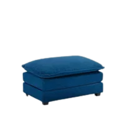 Three-seater navy blue corduroy modular sectional sofa with movable ottoman, modern L-shaped couch for living room with plush cushions and wood-metal frame.