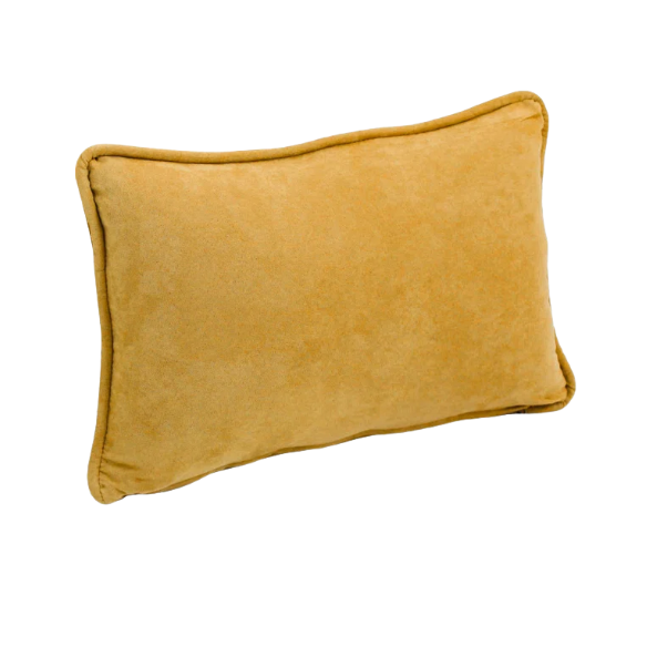 Mustard yellow microsuede lumbar throw pillow set of 2 with piped edges – decorative rectangular cushions for sofa, bed, or accent chair