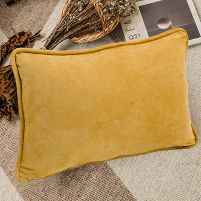 Mustard yellow microsuede lumbar throw pillow set of 2 with piped edges – decorative rectangular cushions for sofa, bed, or accent chair