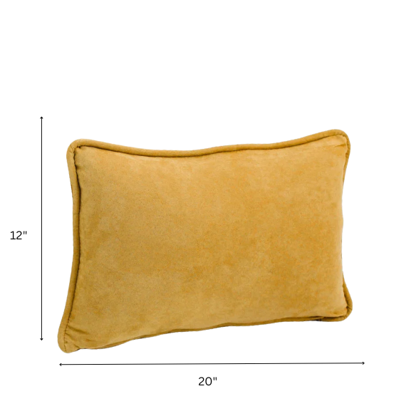 Mustard yellow microsuede lumbar throw pillow set of 2 with piped edges – decorative rectangular cushions for sofa, bed, or accent chair