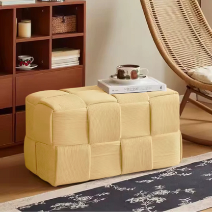 Mustard yellow velvet ottoman modern design cube footrest with wood frame
