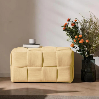 Mustard yellow velvet ottoman modern design cube footrest with wood frame