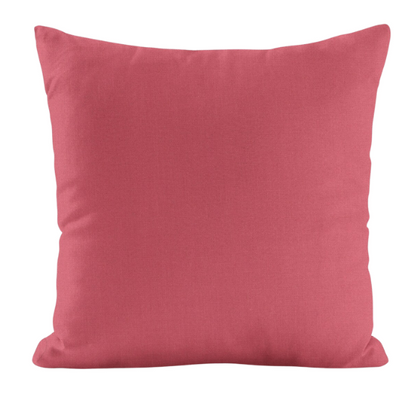 Set of two muted red square throw pillows with corded edges and hidden zipper, perfect for modern or transitional indoor décor


