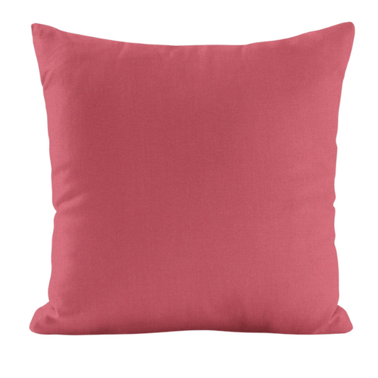 Set of two muted red square throw pillows with corded edges and hidden zipper, perfect for modern or transitional indoor décor

